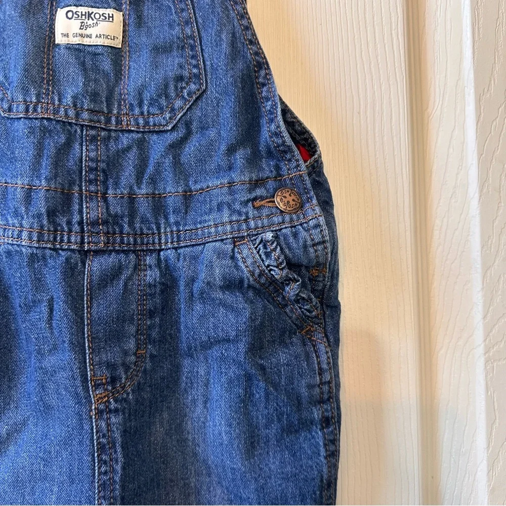 Oshkosh Girls Size 4T Buffalo Plaid Lined Denim Overalls Bib Ruffle Pockets
